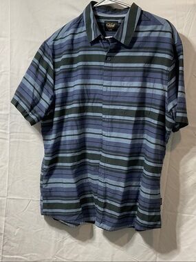 FarWest Striped Short-Sleeve Button-Down Shirt in Navy & Light Blue
